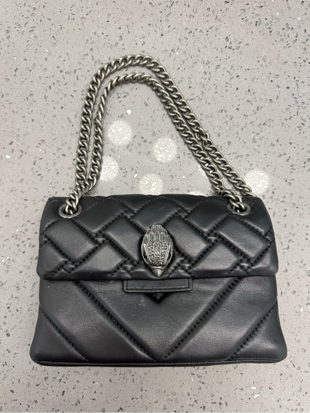 Kurt Geiger Quilted Black Leather Crossbody with Decorative Silver Clasp